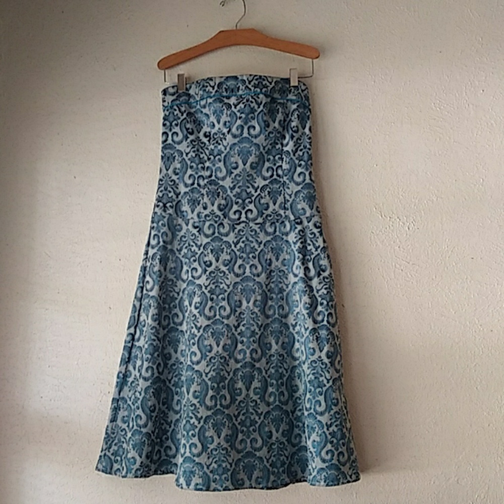 Jacquard brocade blue teal dress